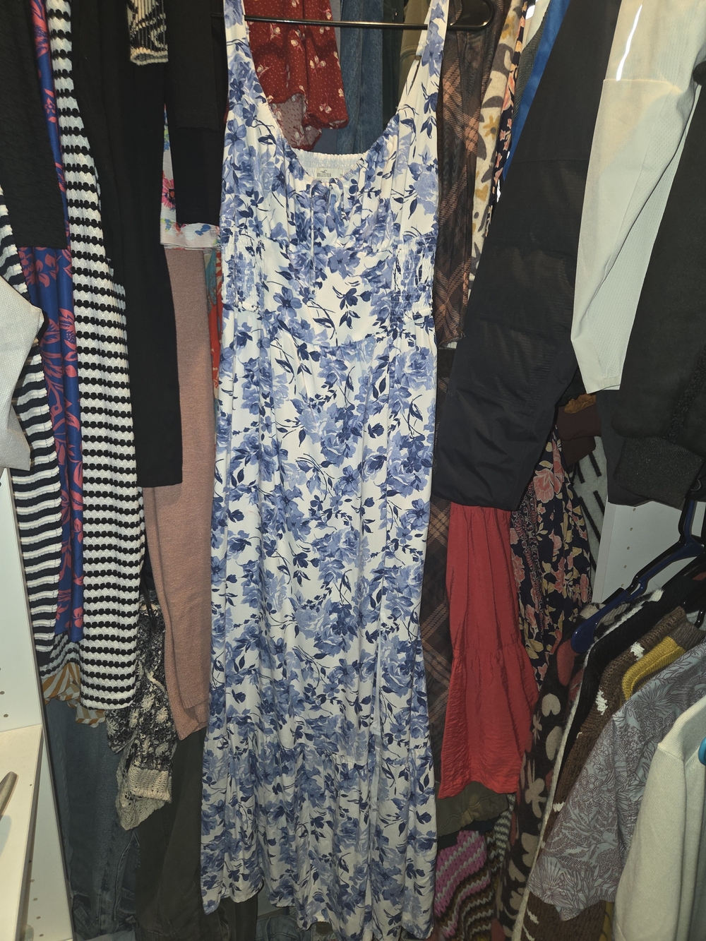 Hollister White and Blue Floral Maxi Dress